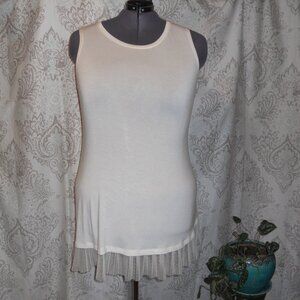 LOGO Layers Lori Goldstein Cream Tank Top Pleated Mesh Hem Plus Size